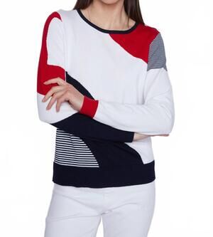 NEW ALISON SHERI colour block sweater in red/blue